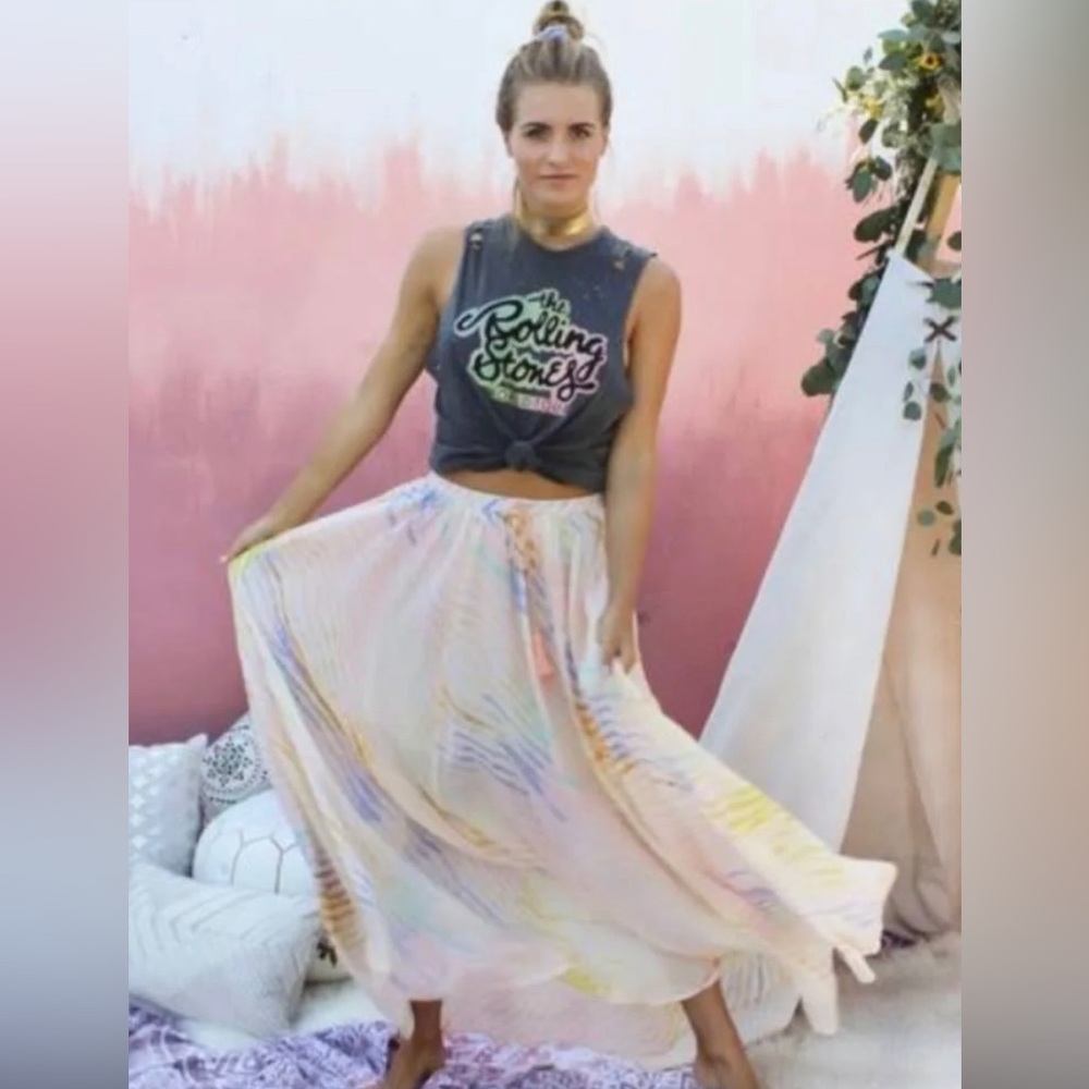 Free People Flowy Pastel Maxi Skirt